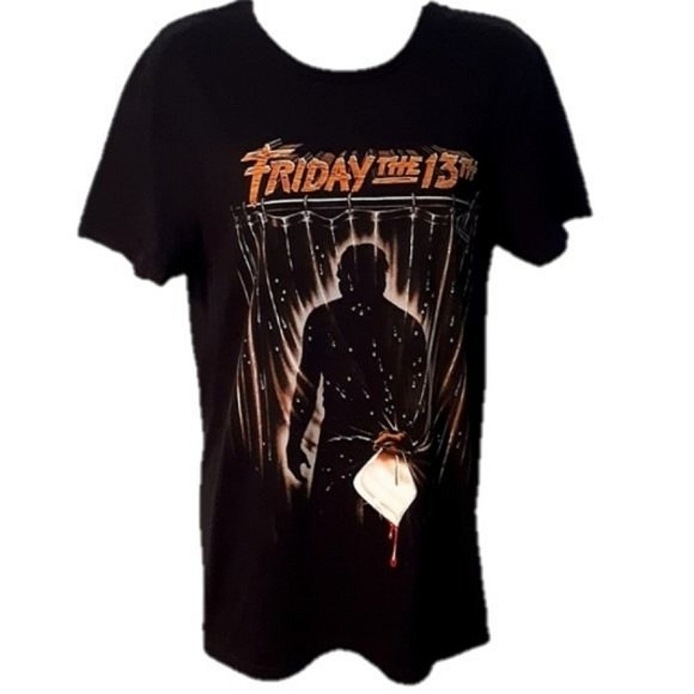 *NEW* FRIDAY THE 13TH PART TWO Black T-Shirt Size Small NWT Jason Shower Knife
